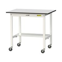 軽量作業台/耐荷重128kg キャスター付きH828mm 半面棚付き RoHS2指令対応塩ビシート天板 ワークテーブル150シリーズ SUR（直送品）