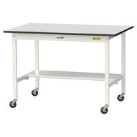 軽量作業台/耐荷重128kg キャスター付きH828mm 半面棚付き RoHS2指令対応塩ビシート天板 ワークテーブル150シリーズ SUR（直送品）