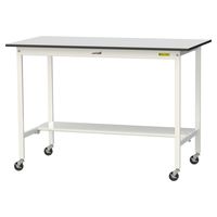 軽量作業台/耐荷重128kg キャスター付きH1038mm 半面棚付き RoHS2指令対応塩ビシート天板 ワークテーブル150シリーズ SU（直送品）