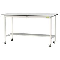 軽量作業台/耐荷重128kg キャスター付きH1038mm 半面棚付き RoHS2指令対応塩ビシート天板 ワークテーブル150シリーズ SU（直送品）