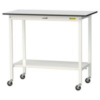 軽量作業台/耐荷重128kg キャスター付きH1038mm 全面棚付き RoHS2指令対応塩ビシート天板 ワークテーブル150シリーズ SU（直送品）