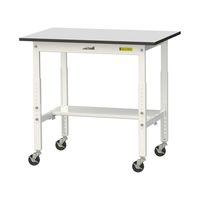 軽量作業台/耐荷重128kg 高さ調整 キャスター付きH688~988mm 半面棚付き RoHS2指令対応塩ビシート天板 ワークテーブル15（直送品）