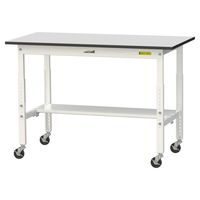 軽量作業台/耐荷重128kg 高さ調整 キャスター付きH688~988mm 半面棚付き RoHS2指令対応塩ビシート天板 ワークテーブル15（直送品）