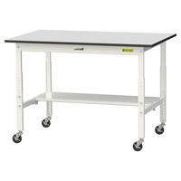 軽量作業台/耐荷重128kg 高さ調整 キャスター付きH688~988mm 半面棚付き RoHS2指令対応塩ビシート天板 ワークテーブル15（直送品）