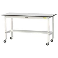 軽量作業台/耐荷重128kg 高さ調整 キャスター付きH688~988mm 半面棚付き RoHS2指令対応塩ビシート天板 ワークテーブル15（直送品）