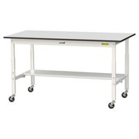 軽量作業台/耐荷重128kg 高さ調整 キャスター付きH688~988mm 半面棚付き RoHS2指令対応塩ビシート天板 ワークテーブル15（直送品）