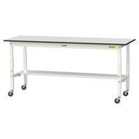 軽量作業台/耐荷重128kg 高さ調整 キャスター付きH688~988mm 半面棚付き RoHS2指令対応塩ビシート天板 ワークテーブル15（直送品）