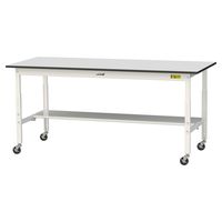軽量作業台/耐荷重128kg 高さ調整 キャスター付きH688~988mm 半面棚付き RoHS2指令対応塩ビシート天板 ワークテーブル15（直送品）
