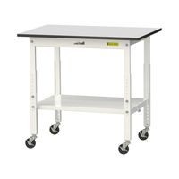 軽量作業台/耐荷重128kg 高さ調整 キャスター付きH688~988mm 全面棚付き RoHS2指令対応塩ビシート天板 ワークテーブル15（直送品）