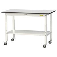 軽量作業台/耐荷重128kg 高さ調整 キャスター付きH688~988mm 全面棚付き RoHS2指令対応塩ビシート天板 ワークテーブル15（直送品）