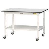 軽量作業台/耐荷重128kg 高さ調整 キャスター付きH688~988mm 全面棚付き RoHS2指令対応塩ビシート天板 ワークテーブル15（直送品）