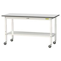 軽量作業台/耐荷重128kg 高さ調整 キャスター付きH688~988mm 全面棚付き RoHS2指令対応塩ビシート天板 ワークテーブル15（直送品）