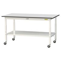 軽量作業台/耐荷重128kg 高さ調整 キャスター付きH688~988mm 全面棚付き RoHS2指令対応塩ビシート天板 ワークテーブル15（直送品）