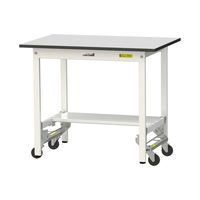 軽量作業台/耐荷重150kg ワンタッチキャスター付きH740mm 半面棚付き RoHS2指令対応塩ビシート天板 ワークテーブル150シリー（直送品）
