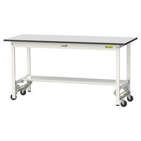軽量作業台/耐荷重150kg ワンタッチキャスター付きH740mm 半面棚付き RoHS2指令対応塩ビシート天板 ワークテーブル150シリー（直送品）
