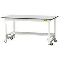軽量作業台/耐荷重150kg ワンタッチキャスター付きH740mm 半面棚付き RoHS2指令対応塩ビシート天板 ワークテーブル150シリー（直送品）