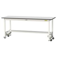 軽量作業台/耐荷重150kg ワンタッチキャスター付きH740mm 半面棚付き RoHS2指令対応塩ビシート天板 ワークテーブル150シリー（直送品）