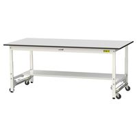軽量作業台/耐荷重150kg ワンタッチキャスター付きH740mm 半面棚付き RoHS2指令対応塩ビシート天板 ワークテーブル150シリー（直送品）