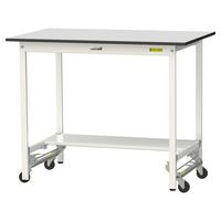 軽量作業台/耐荷重150kg ワンタッチキャスター付きH950mm 半面棚付き RoHS2指令対応塩ビシート天板 ワークテーブル150シリー（直送品）