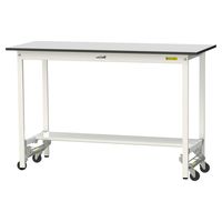 軽量作業台/耐荷重150kg ワンタッチキャスター付きH950mm 半面棚付き RoHS2指令対応塩ビシート天板 ワークテーブル150シリー（直送品）
