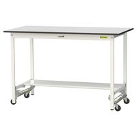 軽量作業台/耐荷重150kg ワンタッチキャスター付きH950mm 半面棚付き RoHS2指令対応塩ビシート天板 ワークテーブル150シリー（直送品）