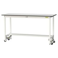 軽量作業台/耐荷重150kg ワンタッチキャスター付きH950mm 半面棚付き RoHS2指令対応塩ビシート天板 ワークテーブル150シリー（直送品）