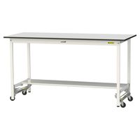 軽量作業台/耐荷重150kg ワンタッチキャスター付きH950mm 半面棚付き RoHS2指令対応塩ビシート天板 ワークテーブル150シリー（直送品）