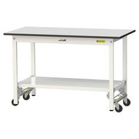 軽量作業台/耐荷重150kg ワンタッチキャスター付きH740mm 全面棚付き RoHS2指令対応塩ビシート天板 ワークテーブル150シリー（直送品）