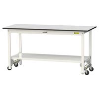軽量作業台/耐荷重150kg ワンタッチキャスター付きH740mm 全面棚付き RoHS2指令対応塩ビシート天板 ワークテーブル150シリー（直送品）