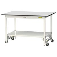 軽量作業台/耐荷重150kg ワンタッチキャスター付きH740mm 全面棚付き RoHS2指令対応塩ビシート天板 ワークテーブル150シリー（直送品）