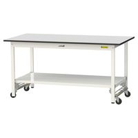 軽量作業台/耐荷重150kg ワンタッチキャスター付きH740mm 全面棚付き RoHS2指令対応塩ビシート天板 ワークテーブル150シリー（直送品）