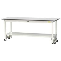 軽量作業台/耐荷重150kg ワンタッチキャスター付きH740mm 全面棚付き RoHS2指令対応塩ビシート天板 ワークテーブル150シリー（直送品）