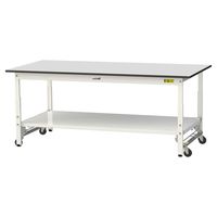 軽量作業台/耐荷重150kg ワンタッチキャスター付きH740mm 全面棚付き RoHS2指令対応塩ビシート天板 ワークテーブル150シリー（直送品）