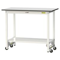 軽量作業台/耐荷重150kg ワンタッチキャスター付きH950mm 全面棚付き RoHS2指令対応塩ビシート天板 ワークテーブル150シリー（直送品）