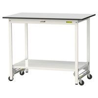 軽量作業台/耐荷重150kg ワンタッチキャスター付きH950mm 全面棚付き RoHS2指令対応塩ビシート天板 ワークテーブル150シリー（直送品）