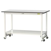 軽量作業台/耐荷重150kg ワンタッチキャスター付きH950mm 全面棚付き RoHS2指令対応塩ビシート天板 ワークテーブル150シリー（直送品）