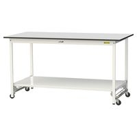 軽量作業台/耐荷重150kg ワンタッチキャスター付きH950mm 全面棚付き RoHS2指令対応塩ビシート天板 ワークテーブル150シリー（直送品）