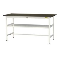 実験用作業台/耐荷重150kg 固定式H950mm 中間棚付き 指紋レスメラミン天板 ワークテーブルLABシリーズ SLMHー1875FーB（直送品）