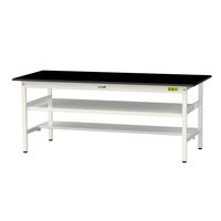 実験用作業台/耐荷重150kg 固定式H740mm 中間棚付き+足元半面棚付き 耐薬品ケミテクト天板 ワークテーブルLABシリーズ SLKー（直送品）