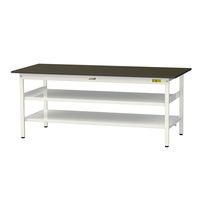 実験用作業台/耐荷重150kg 固定式H740mm 中間棚付き+足元全面棚付き 指紋レスメラミン天板 ワークテーブルLABシリーズ SLMー（直送品）