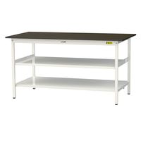 実験用作業台/耐荷重150kg 固定式H950mm 中間棚付き+足元全面棚付き 指紋レスメラミン天板 ワークテーブルLABシリーズ SLMH（直送品）