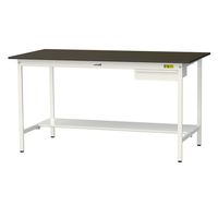 実験用作業台/耐荷重150kg 固定式H950mm 引き出し+足元半面棚付き 指紋レスメラミン天板 ワークテーブルLABシリーズ SLMHー（直送品）