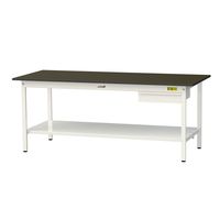 実験用作業台/耐荷重150kg 固定式H740mm 引き出し+足元全面棚付き 指紋レスメラミン天板 ワークテーブルLABシリーズ SLMー1（直送品）