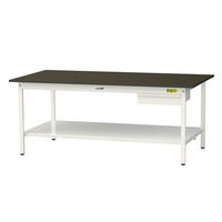 実験用作業台/耐荷重150kg 固定式H740mm 引き出し+足元全面棚付き 指紋レスメラミン天板 ワークテーブルLABシリーズ SLMー1（直送品）