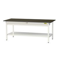 実験用作業台/耐荷重150kg 固定式H740mm ワイド引き出し+足元全面棚付き 指紋レスメラミン天板 ワークテーブルLABシリーズ SL（直送品）