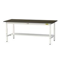 実験用作業台/耐荷重150kg 高さ調整H600~900mm 半面棚付き 指紋レスメラミン天板 ワークテーブルLABシリーズ SLMAー18（直送品）