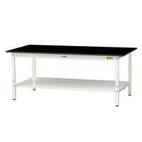 実験用作業台/耐荷重150kg 高さ調整H600~900mm 全面棚付き 耐薬品ケミテクト天板 ワークテーブルLABシリーズ SLKAー18（直送品）