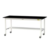 実験用作業台/耐荷重128kg キャスター付きH825mm 半面棚付き 耐薬品ケミテクト天板 ワークテーブルLABシリーズ SLKCー187（直送品）