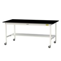 実験用作業台/耐荷重128kg キャスター付きH825mm 半面棚付き 耐薬品ケミテクト天板 ワークテーブルLABシリーズ SLKCー189（直送品）