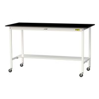 実験用作業台/耐荷重128kg キャスター付きH1035mm 半面棚付き 耐薬品ケミテクト天板 ワークテーブルLABシリーズ SLKHCー1（直送品）